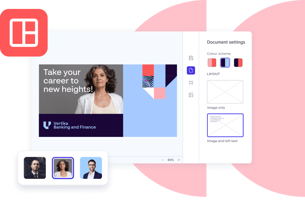 Editable template tool with layout and color options for creating on-brand marketing content to build customer loyalty.