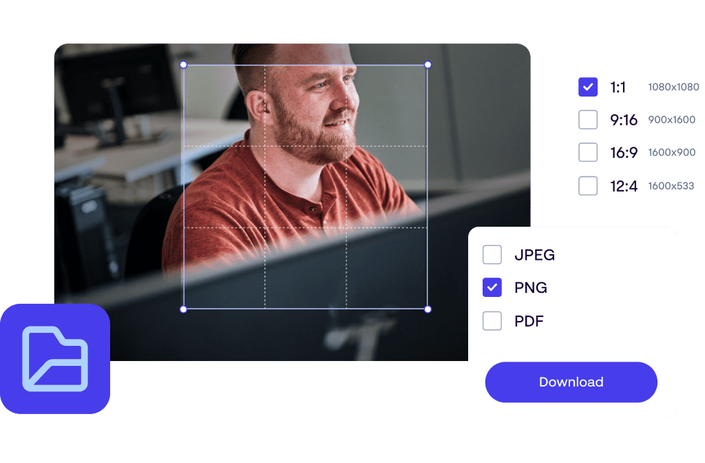 Image cropping and format selection UI with expert guidance for on-brand content creation