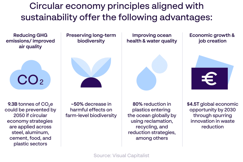 Advantages of circular economy principles aligned with sustainability