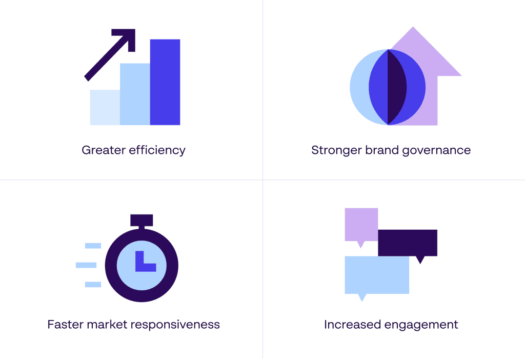 Eine Infografik, die die wichtigsten Vorteile von Rebranding-Management-Software für Employer Branding aufzeigt.