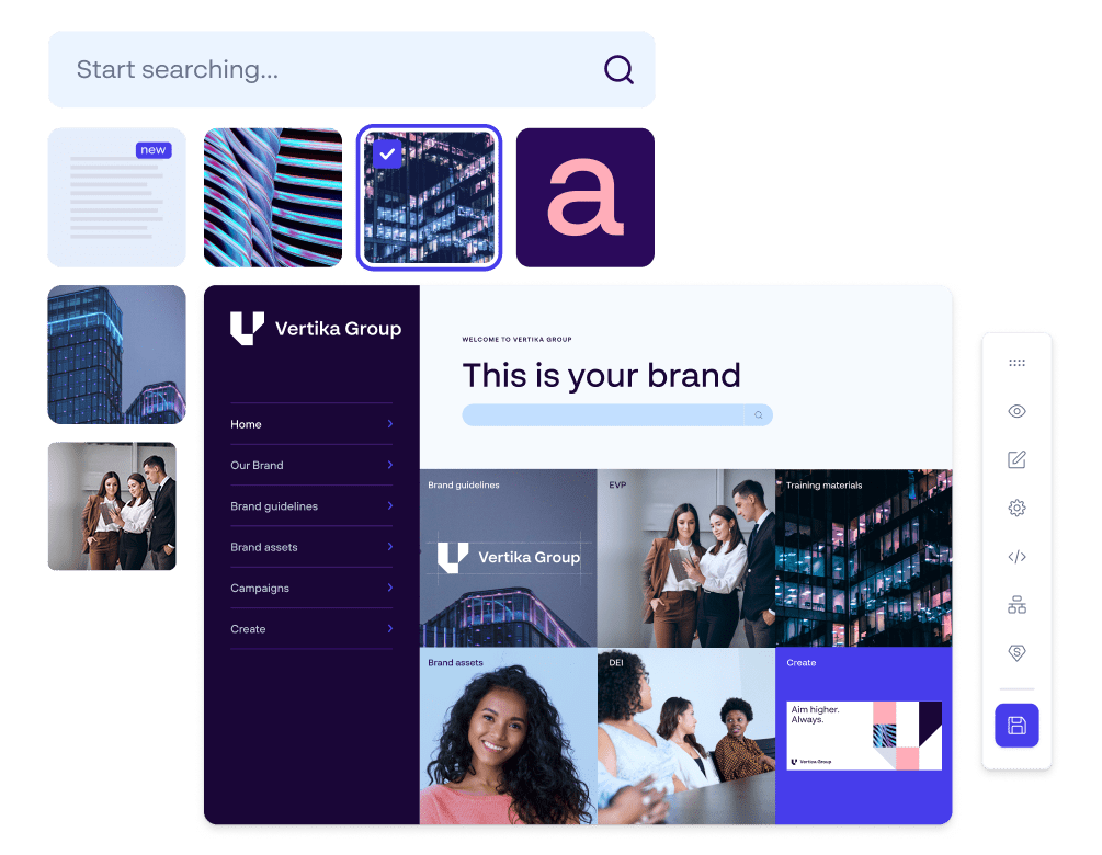 Centralized brand portal showing EVP materials, brand assets, and employer branding guidelines for teams.