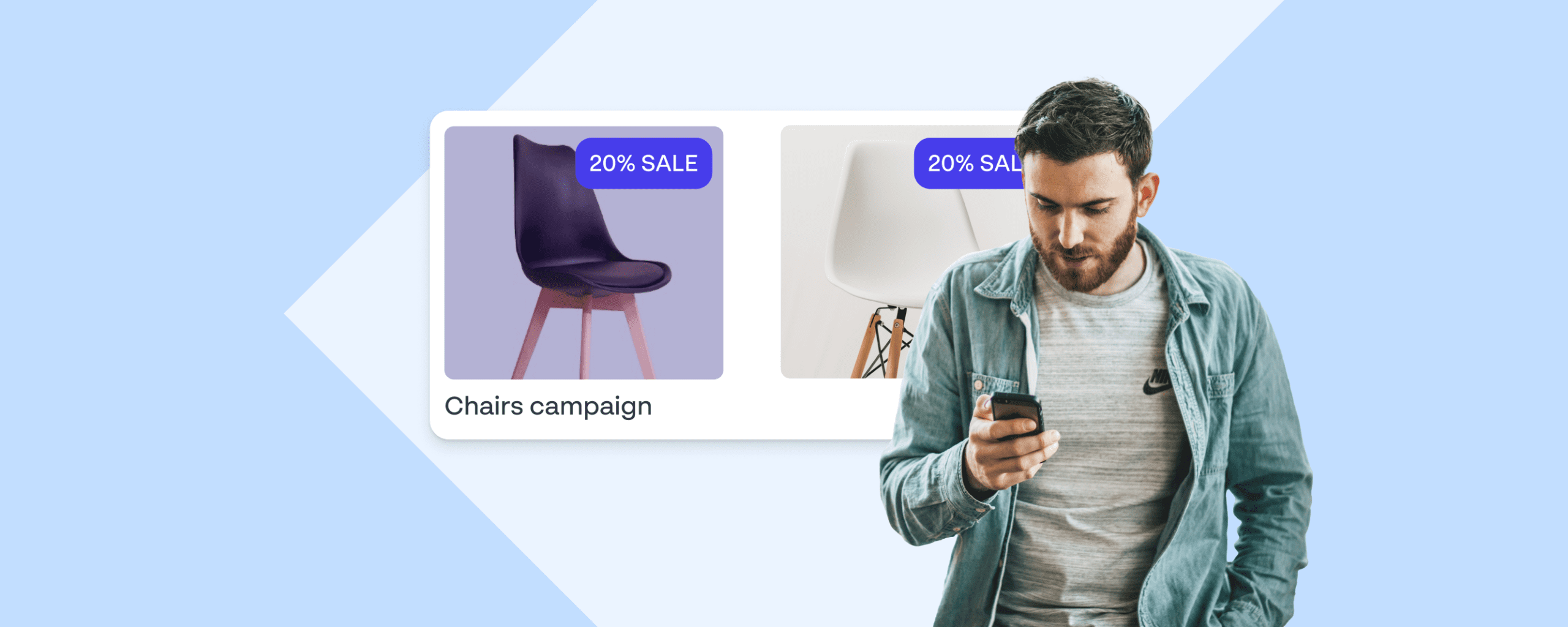 Customer viewing a mobile campaign for chairs, representing targeted omnichannel retail marketing and real-time personalization.