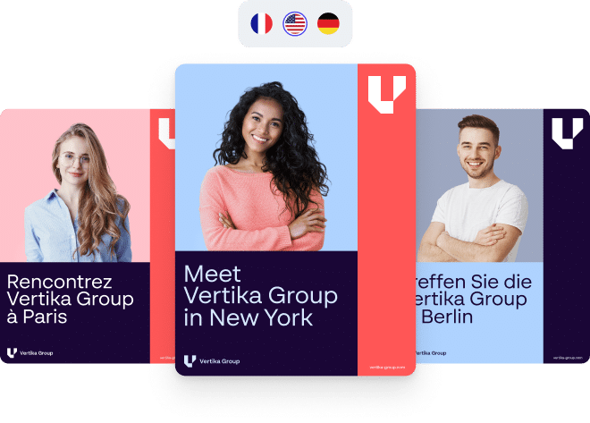 Multilingual marketing assets localized for global teams using templated content creation.