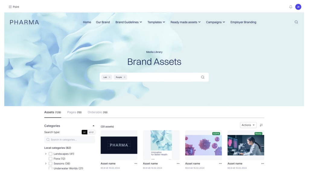 DAM portal for organizing and sharing approved pharmaceutical brand assets